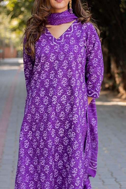 Women Pure Cotton Kurti Pant Dupatta Set