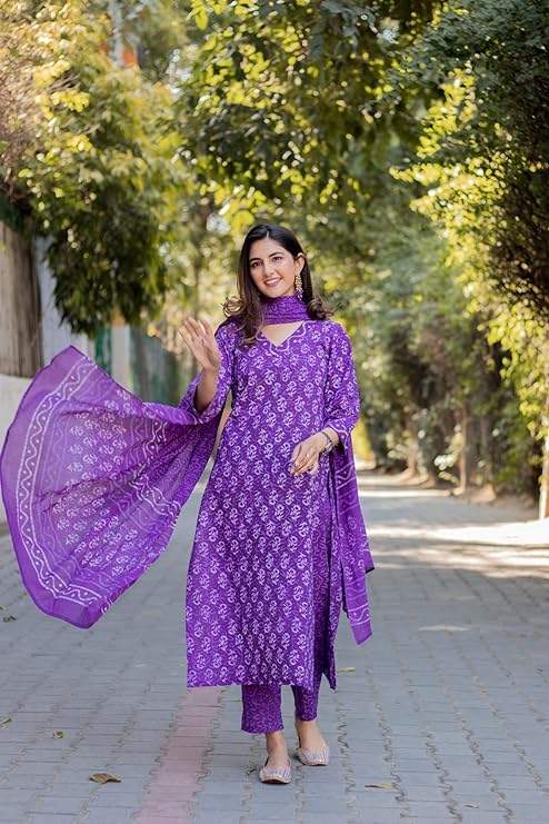 Women Pure Cotton Kurti Pant Dupatta Set