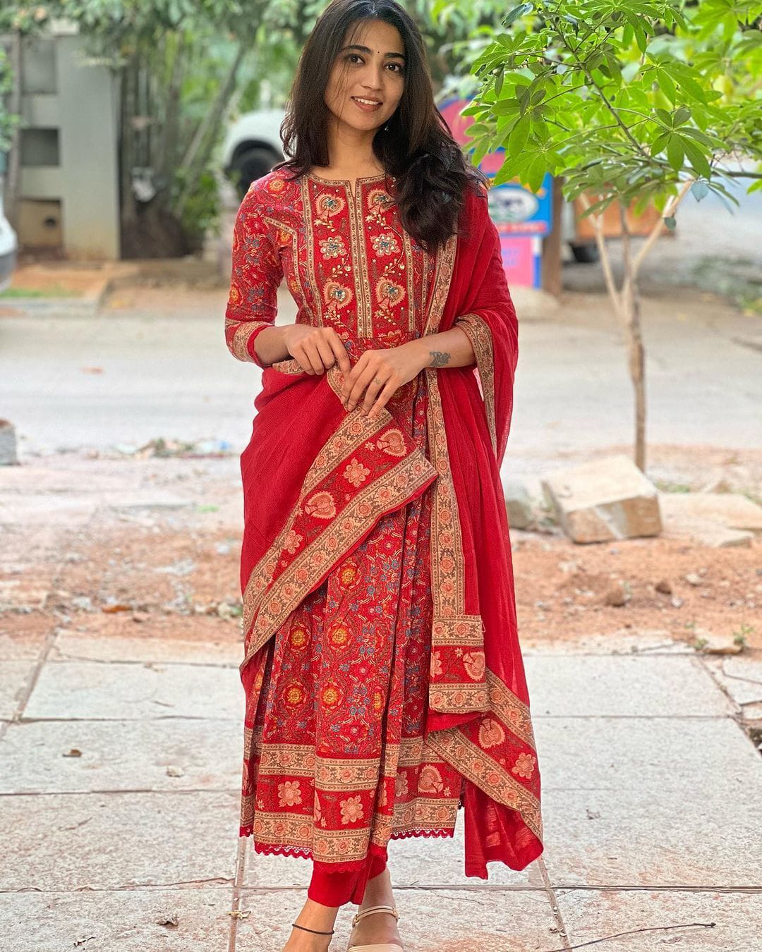 Red Maroon Voluminous Anarkali Suit Set